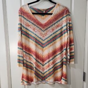 Reba Tie-dye V-Neck Long Sleeve Top - Large